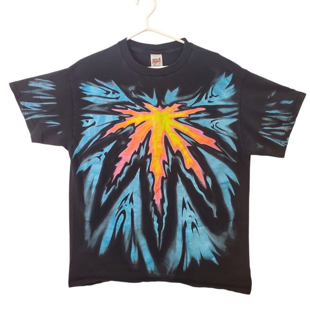 Vintage Psychedelic Weed Graphic Anvil T-Shirt XL Single Stitch USA Made AOP Tee